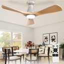 Depuley 42-Inch Ceiling Fans with Lights: Wood 3 Blade Flush Mount Low Profile Ceiling Fan for Bedroom - Dimmable Indoor Outdoor Fan with Remote Control Ultra Quiet DC Motor Timer
