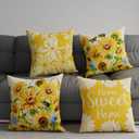 Watercolor Sunflower Butterfly Summer Pillow Covers Throw Pillow Cases Set of 4 Decorations for Home Sofa Cushion Cover Party Holiday Decor 16x16 Inch