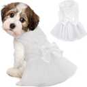 IDOMIK Dog Wedding Dress Puppy Bowknot Princess Skirt, Pet Bride Pure White Lace Tutu Formal Dress Flower Bubble Skirt Tulle Ruffle Sundress Vest Shirts, Birthday Party Costume for Small Dog Apparel S