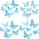 48Pcs 3D Butterfly Wall Decor - 3 Sizes, 4 Styles Decorations for Party, Birthday, Cake - Removable Shiny Blue Stickers for Kids, Baby, Girls Bedroom, Classroom, Offices