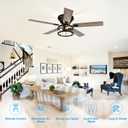 52 Inch Flush Mount Farmhouse Rustic Ceiling Fan with Light and Remote, Reversible AC Motor, 5 Dual Finish Blades, Industrial Low Profile Black Ceiling Fan light for Bedroom Living room Home