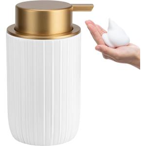 Soap Foaming Dispenser Ceramic with Easy-to-Press Pump Hand Foam Dispenser for Shampoo Bathroom Countertop 13.5 oz (Foam-retro-goldwhite)