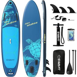 Inflatable Stand Up Paddle Board  Durable SUP for Adults & Youth,33" Wide Blow Up Paddle Board with Paddle, Pump, Backpack,Leash  All Around Stable for All Skill Levels, Carries up to 450 lbs (Turtle Deep Blue)