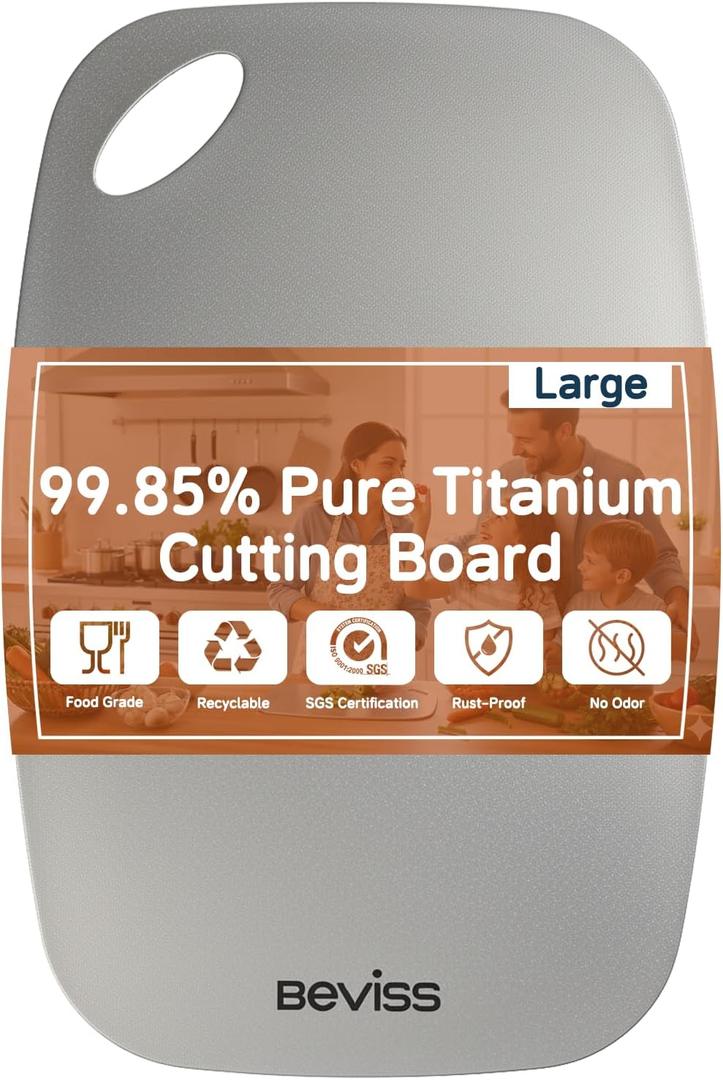 Real 99.85% Pure Titanium Cutting Board Non-Toxic 15" x 11"- BPA Free, Lightweight & Durable Kitchen Chopping Board for Meat, Vegetables, Fruits, Suitable for Outdoor Carrying