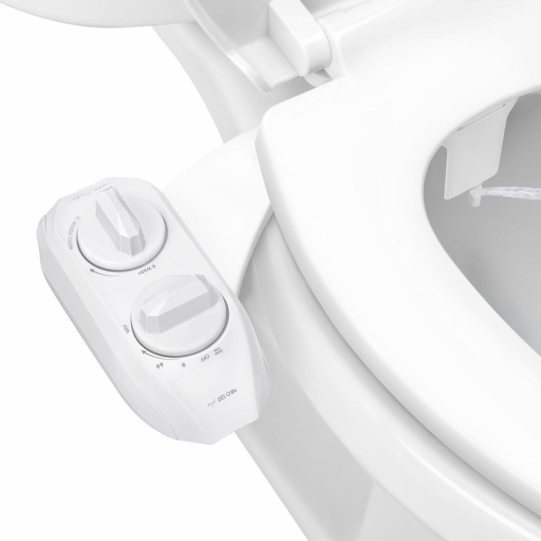 LUXE Bidet NEO 120 Plus - Single Nozzle, Non-Electric Bidet Attachment for Toilet Seat, Patented Slide-In Install, 360 Self-Clean, EZ-Lift to Clean, Rear Wash (White)