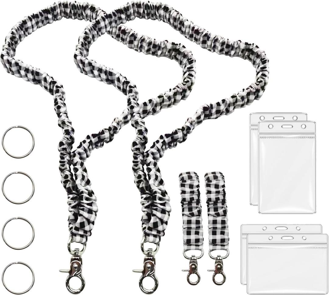 2 Set Scrunchie Lanyard Teacher ID Badge Holder with Breakaway Buckle, Stretchy Wrist Lanyards for Women, Cute Keychain Lanyard for Nurse, Office, Cruise Ship