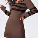 Saodimallsu Womens Striped Sweater Dress V Neck Collared Long Sleeve Slim Fit Ribbed Knit Trendy Mini Dresses (Black)