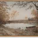 ZZLWBKGL Vintage Framed Wall Art Landscape Wall Decor Farmhouse River Canvas Art Forest Lake Pictures Nature Paintings Rustic Artwork For Living Room Study Bedroom (16"L x 12"W, Autumn Pond)