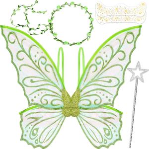 Fairy Wings Costume for Women, Sparkle Butterfly Angel Wings Halloween Costume Dress Up Cosplay Party Favor (Green)