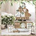 Yaomiao 21 Pcs Farmhouse Tiered Tray Decor Set Rustic Farmhouse Wood Decor Sign Vintage Rustic Family Gather Blessed Tiered Tray This is Our Happy Place Tabletop Sign for Home Kitchen Table Shelf