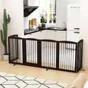 PUPETPO Freestanding Pet Gate with Door, Tall Dog Gate for House, Extra Wide, Pet Puppy Safety Fence, Support Feet Included, 120 Inch Wide, 6 Panels 32" Tall, Brown