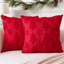OTOSTAR Set of 2 Xmas Soft Plush Short Wool Velvet Decorative Throw Pillow Covers Square Luxury Style Cushion Case Pillow Shell for Sofa Bedroom Tree and Snowflake Red, 24x24 Inch