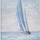 Yihui Arts Coastal Sailing Boat Canvas Wall Art - Blue and White Nautical Picture for Living Room, Bedroom, or Bathroom Decor with Vertical Seaside Artwork  36"L x 24"W
