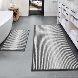 BSICPRO Bathroom Rugs and Mats Sets, 2 Piece Thick Absorbent Chenille Non Slip, Soft Shaggy Floor Mats, Machine Washable (20" x 47" Plus 16" x 24", Gray) (Grey)