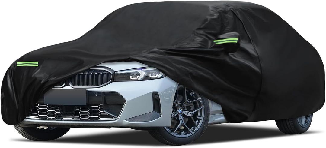Car Cover Custom Fit for 2007-2025 BMW 3 Series M3 320i 325i 328i 330i 340i, Migaven Waterproof Full Exterior Cover Sun Rain Protection with Door Zipper and Cotton Lining (Black)