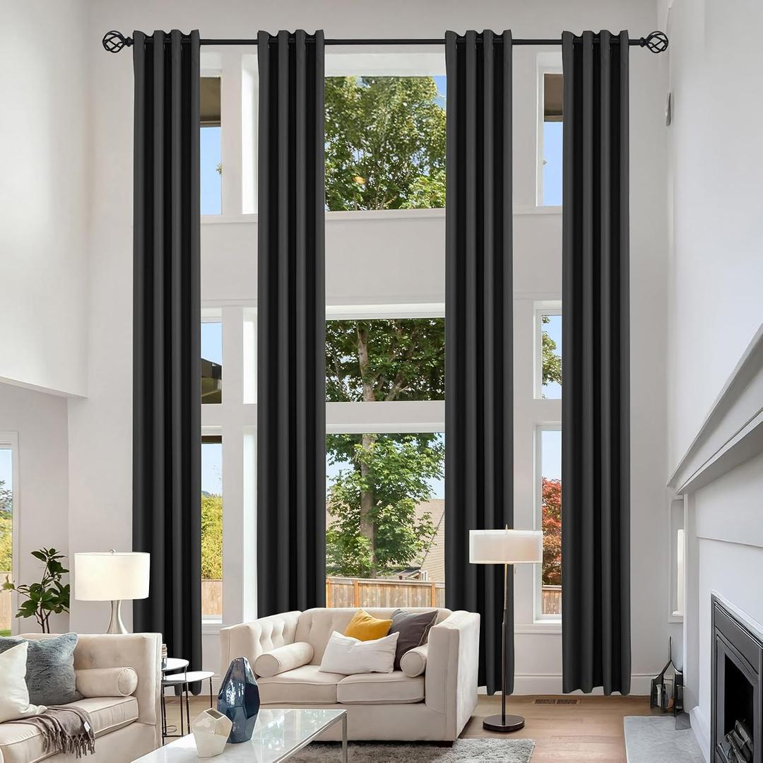 Extra Long Blackout Curtains, Custom Made, Grommet High Ceiling Window Drapes, 2 Story Curtains for Living Room and Loft Room(1 Panel, Black, 52"x144")
