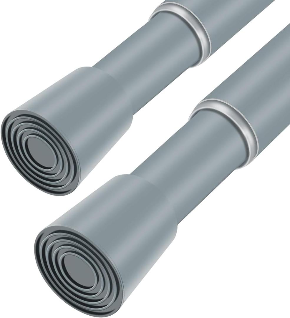 Silver Grey Adjustable Shower Curtain Rod 28-64 Inches 2 pc, 7/8" Diameter Anti-slip Heavy Duty Tension Spring Curtain Rod No Drill for Windows Bathroom Kitchen Closet Doorway