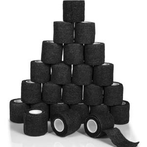24 Pack Self Adherent Cohesive Bandage Wrap, 2 x 5 Yards Elastic Grip Tape Black Vet Wrap for Dogs, Athletic Bandages Wrap for First Aid Medical, Sports, Ankle, Wrist Sprains