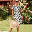 Simier Fariry Womens Summer Modest Work Casual Midi Knee Dress Pocket Short Sleeve Teacher Outfits Spring Travel Clothes (L)