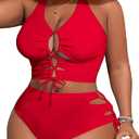 SOLY HUX Women's Plus Size Bikini Set Sexy Swimsuit Lace Up Tummy Control 2 Piece Bathing Suit, 2XL