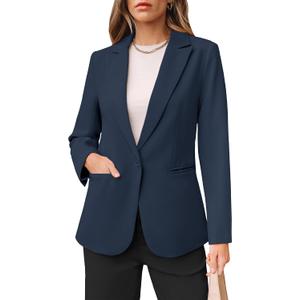 luvamia Dressy Blazers for Women Button Long Sleeve Lapel Business Casual Outfits Office Work Suit Blazer with Pockets (Blue, L)