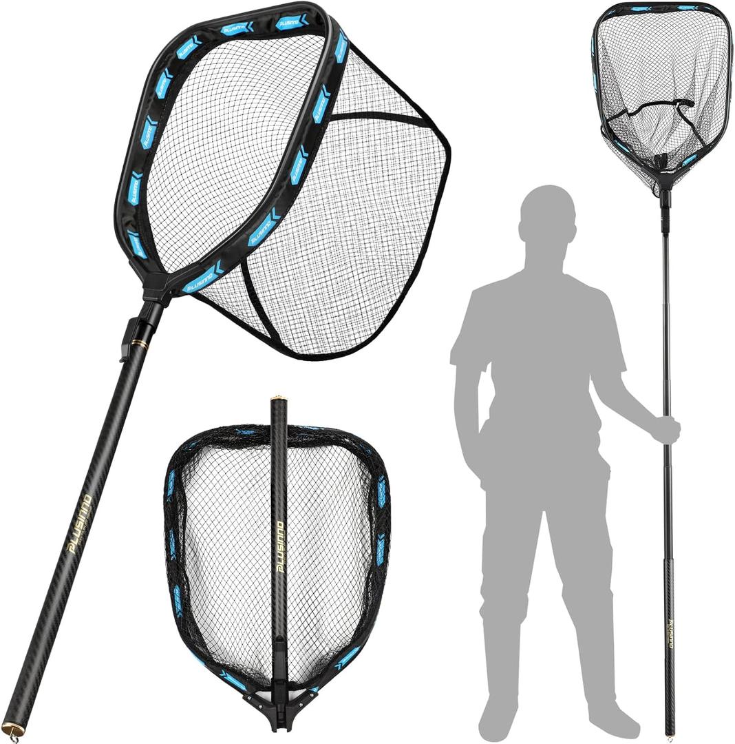 PLUSINNO Floating Fishing Net with Telescoping Handle, Carbon Fiber Ultralight Long Fish Net, Collapsible Landing Net 6.56/7.86Ft, Fishing Gear Kayak Accessories for Bass Trout Salmon (7.86 FT / 2.4M Full Length)
