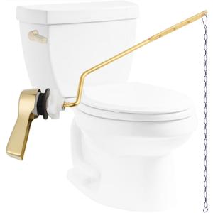 Hibbent Universal Metal Side Mount Toilet Handle Replacement Kit, Brass Toilet Flush Tank Lever with Stainless Steel Flapper Chains for Most Toilets, Shiny Gold