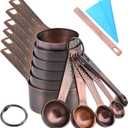 Copper Plated Measuring Cups and Spoons Set, 6 Measure Cups and 7 Stainless Steel Measurement Spoons with Leveler, Metal Kitchen Measuring Cups and Baking Measuring Spoons Set of 14