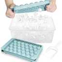 WIBIMEN Ice Cube Tray with Lid and Bin - Round Ice Trays for Freezer with Lid - Ice Cube Trays for Freezer with Ice Container (1"-2PACK Blue)