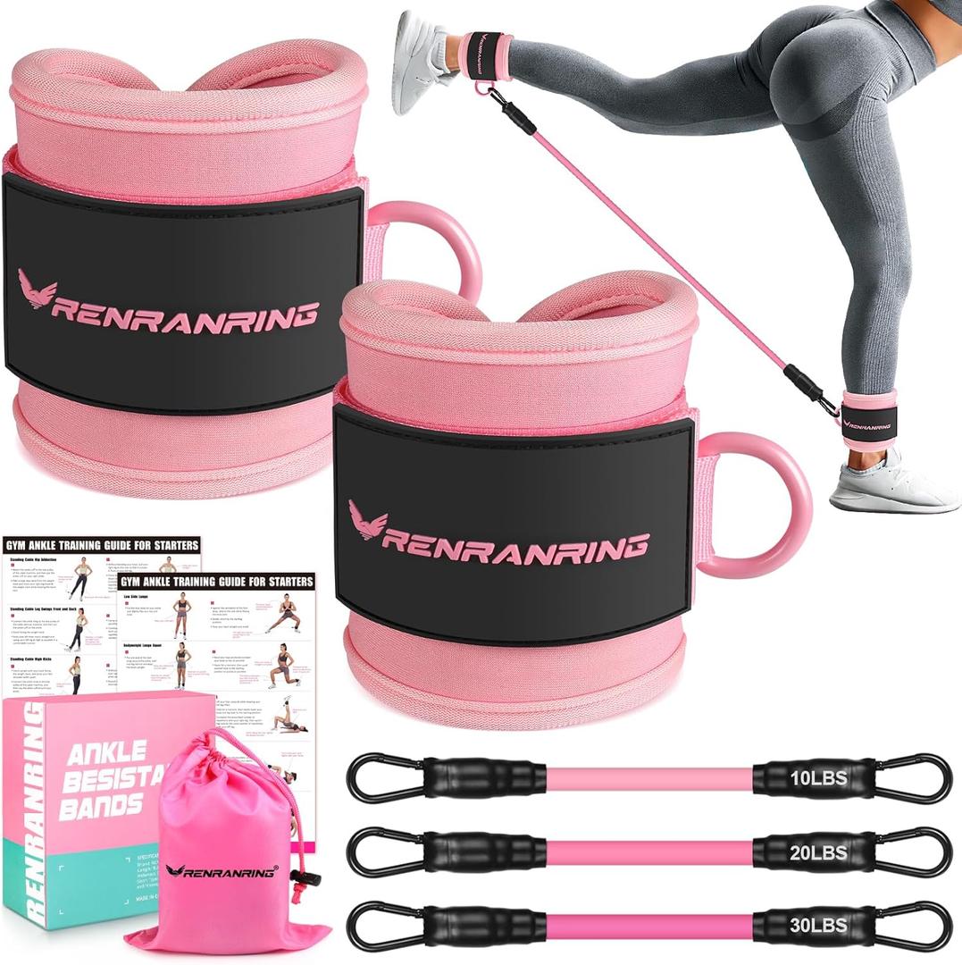 Ankle Resistance Bands with Cuffs, Ankle Bands for Working Out, Ankle Resistance Band for Legs and Glutes Workout Equipment, Butt Exercise Equipment for Women (Pink)