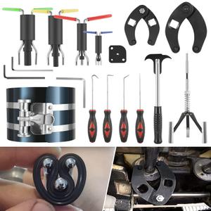 Hydraulic Cylinder Repair Tool kit For skid steers, loaders, backhoes Include gland wrench U-seal installer tools Seal puller Smooth type Piston Ring Compressor (17pcs)