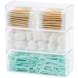 GOXITAX 3 Pack Qtip Organizer Container with Lid, Plastic Bathroom Vanity Storage Canister for Cotton Swabs and Balls, Makeup Sponges, Hair Clips, Clear Counter and Desk Drawer Holder