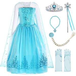 ReliBeauty Girls Sequin Princess Costume Long Sleeve Dress up, Light Blue(with Accessories), 4T