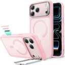 ESR for iPhone 17 Pro Case with Stash Stand, Camera Control Cover Compatible with MagSafe, Military-Grade Drop Protection Magnetic Phone Case, Scratch-Resistant Back Cover,Frosted Bubblegum Pink