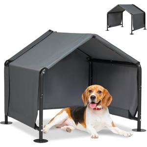 Dog Shades for Outside - Outdoor Dog Kennel for Small Dogs, 29.5x25.6x25.6 Outdoor Sun Rain Canopy Pet House, Waterproof Pet Canopy Shelter for Small Animals with Ground Nails (Grey)
