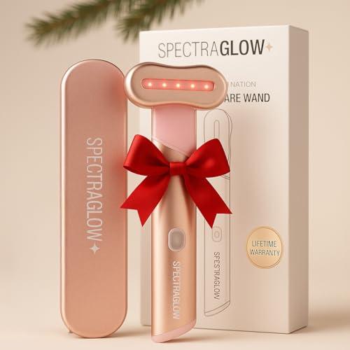 Red Light Therapy Wand for Face – 4-in-1 Device with Travel Case - Adjustable Head - Red & Blue LED - Soothing Massage - Portable Skin Care Tool for Anti-Aging, Glow & Firmness