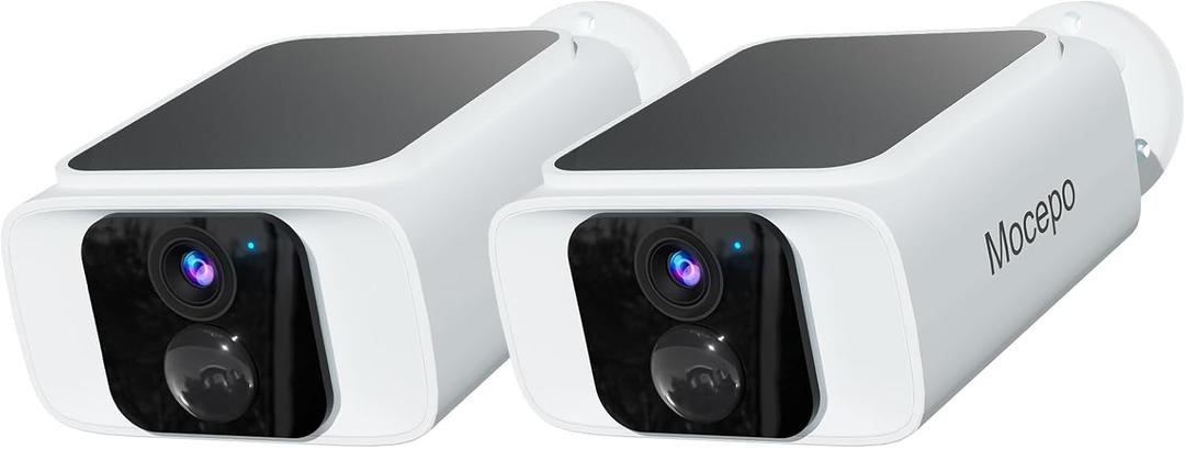 Solar Security Cameras Wireless Outdoor 4MP -2.4G&5G Solar Camera Outdoor Wireless, Cameras for Home Security with Integrated Solar Panel, Color Night Vision (White 2-pack)