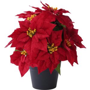16" Poinsettias Artificial Christmas Flowers 11 Heads Fake Poinsettia Plants for Home Porch Garden Office Indoor Outdoor Christmas Winter Decorations Red