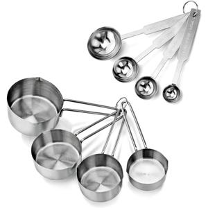 New Star Foodservice 42917 Stainless Steel 8-Piece Measuring Cups and Spoons Combo Set (Silver)