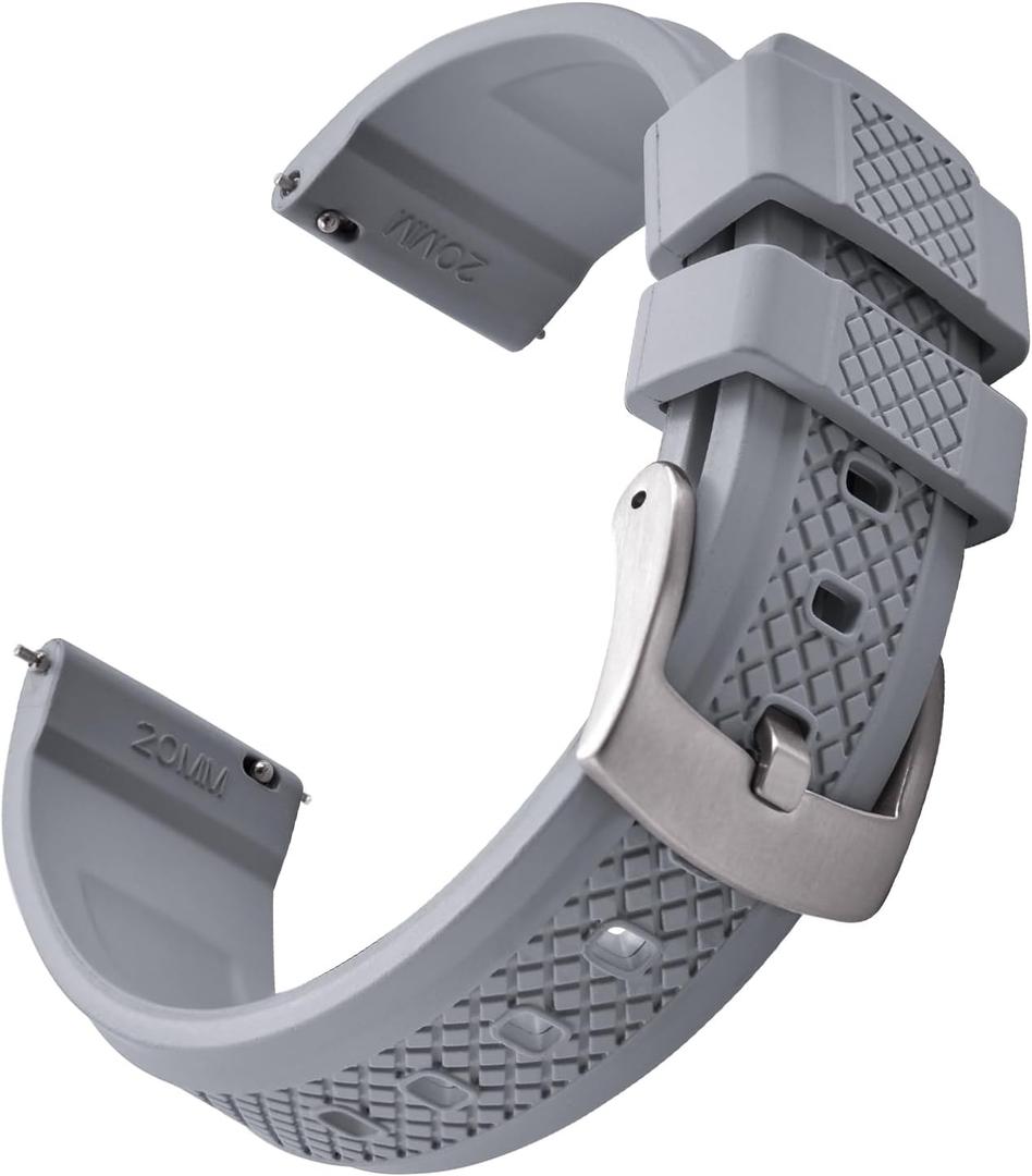 Fluorine Rubber FKM/FPM Watch Band - 20mm 22mm Quick Release Soft Diving Strap for Men Women (Gray)