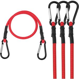 WORKPRO 24 Inch Bungee Cords with Hooks, 4 Pack Superior Rubber Heavy Duty Bungee Straps Strong Elastic Rope for Outdoor Tent, Luggage Rack, Camping, Cargo, RV, Bike, Transporting, Storage, Red