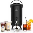 Commercial Insulated Beverage Dispenser with Stand, 2 Gallon Stainless Steel Hot & Cold Drink Dispenser with Temperature Display, Spigot for Tea and Coffee(Black)