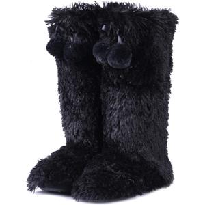 Forfoot Slipper Boots, Cozy Indoor Booties for Women Fluffy Comfortable House Shoes Fuzzy Anti-Slip Boots Winter (Black)