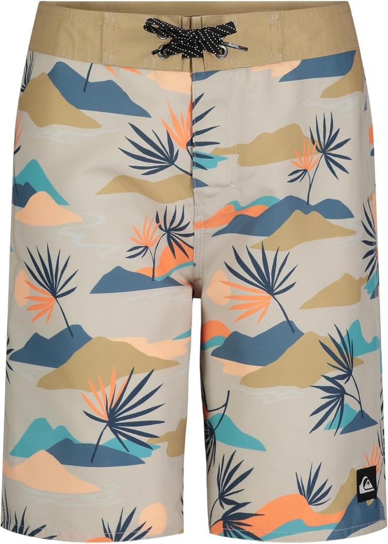 Quiksilver Boys' Boardshorts with UPF 50+ Sun Protection, Quick Dry Swim Shorts (16, Silver Slow Daze)