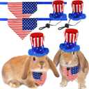 4 Pcs Pet Independence Day Costume Pet 4th of July Guinea Pig Hat and Bandana Uncle Sam Rabbit Hat American Flag Small Animals Hat Bandana Triangle Bib Scarf with Stars and Stripes Pattern (L)