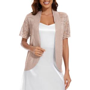 Women's Open Front Bolero Shrug Lightweight Knit Hollow Out Cropped Cardigan (M)