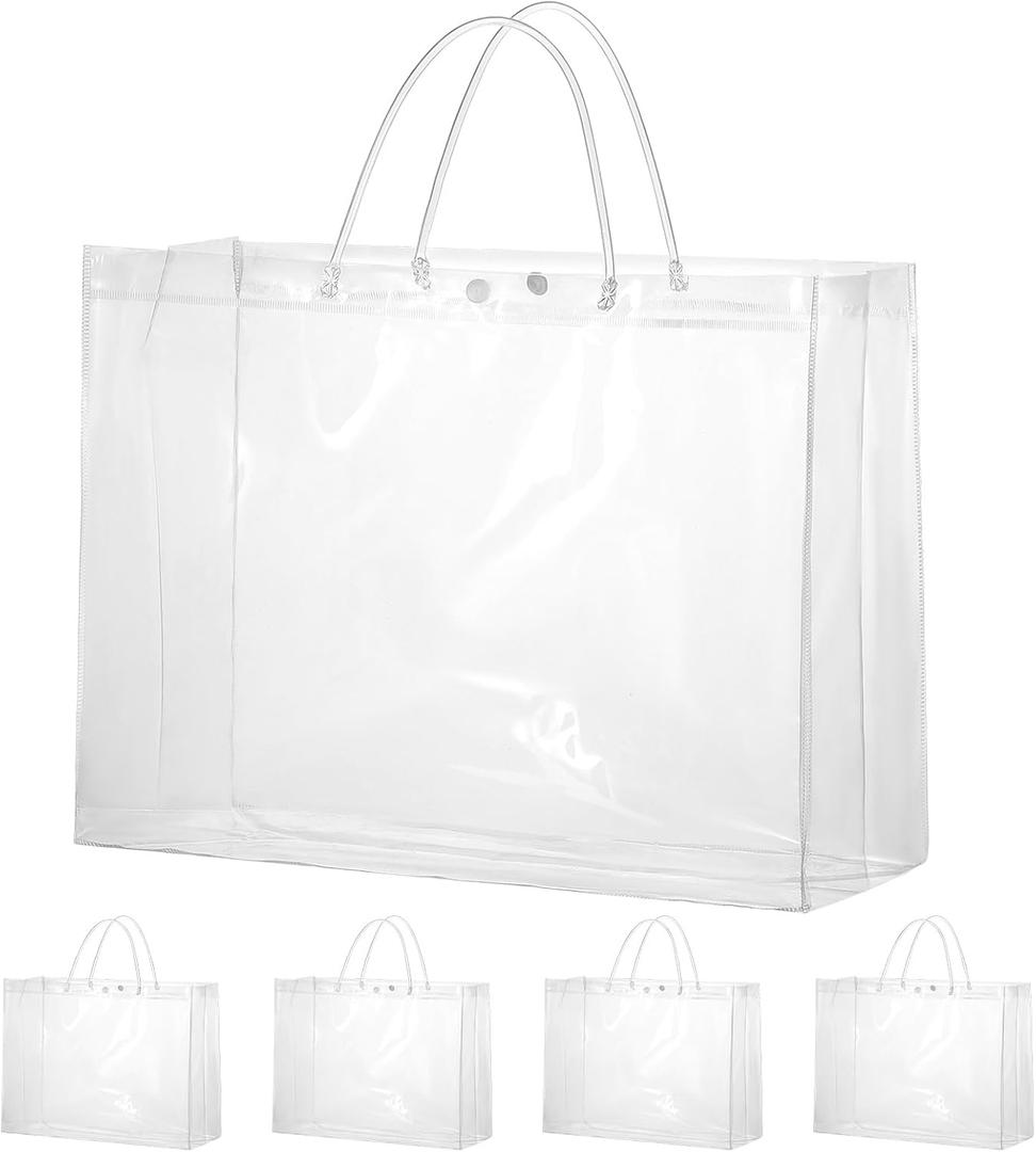 woric 15 Pack Large Clear Gift Bags with Handle, 15.47"X6"x12" Large Plastic Gift Bags Shopping Bag for Small Business Gifts Wedding Mother's Day Birthday Party Favors