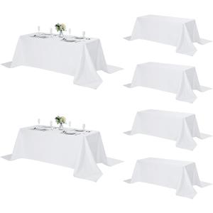 Fokitut 6 Pack Rectangle Tablecloth, 90x132 Inch, Stain Resistant and Wrinkle Polyester Table Cloth, Fabric Table Cover for Kitchen Dining, Wedding, Party, Holiday Dinner-White