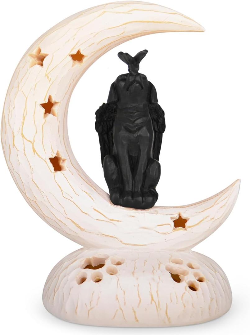Dog Memorial Gifts for Loss Dog on Moon, Handcrafted Resin Sculpture, Perfect Sympathy Gift for Pet Loss, Home Decor Accent (Matte Black Dog no Led Light)