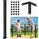 42" Cable Railing Corner Post, 90° L-Drilled Railing Post with Flat Rubber Grommets, Stainless Steel T304 Matte Black Handrail Post, Heavy-Duty Flat Top Corner Post for Deck Railing System
